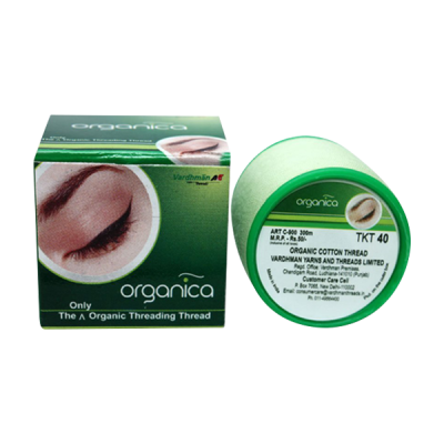 Fio de algodão orgânico para depilação, embalagem verde com imagem e texto