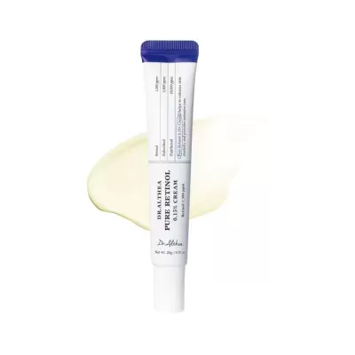 Tubinho branco e azul de creme DR.ALTHEA PURE RETINOL 0.15% CREAM com texto