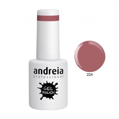 frasco de verniz gel branco com tampa e amostra de cor rosa 224