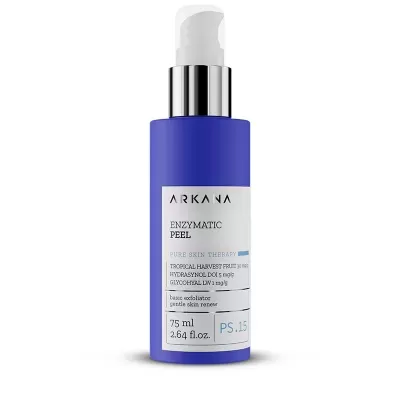 Frasco azul de ARKANA ENZYMATIC PEEL com válvula prateada e rótulo branco detalhado