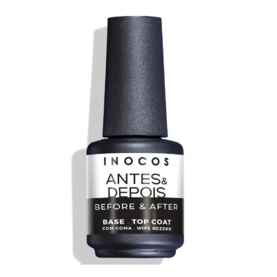 Frasco de verniz para unhas preto com rótulo branco e preto