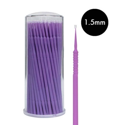 Escovas micro aplicadoras roxas de 1,5 mm em frasco plástico transparente