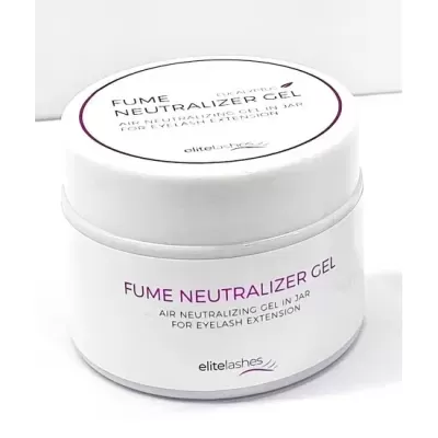 Frasco branco de gel neutralizador de fumo com texto e marca elitelashes