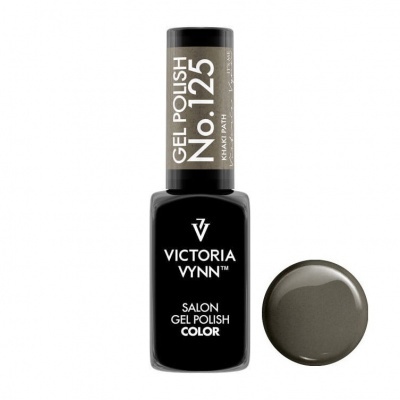 Esmalte de gel Victoria Vynn cinzento escuro com tampa cinzento claro e texto branco