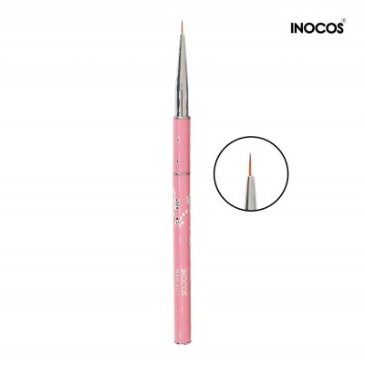 Pincel fino para unhas INOCOS com cabo rosa metálico e ponta fina