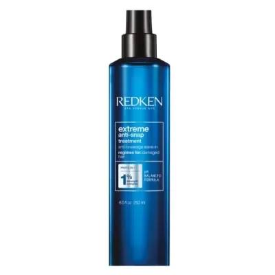 Frasco azul metálico de spray Redken extreme anti-snap treatment 250 ml