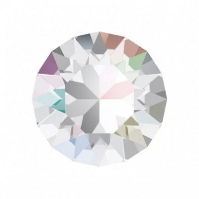 gema redonda facetada com reflexos coloridos