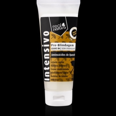 Frasco de creme intensivo para cabelo real natura com rótulo preto e amarelo