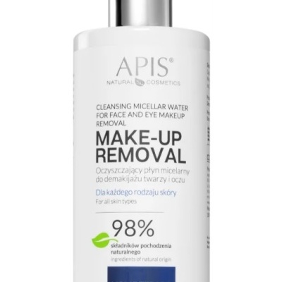 Frasco branco de água micelar de maquilhagem da APIS Natural Cosmetics com dispensador