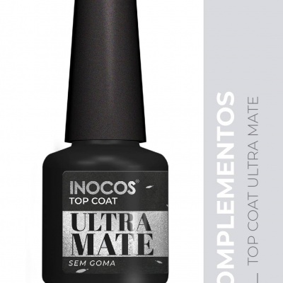 Frasco de verniz Inocos Top Coat Ultra Mate preto fosco