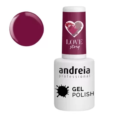 Frasco de esmalte gel 'andreia professional' cor amora com tampa roxa e coração