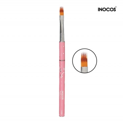 Pincel para unhas rosa com cerdas alaranjadas e decorado com flores brancas