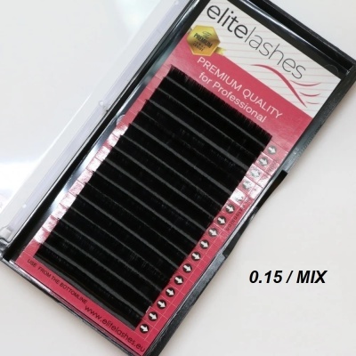 Embalagem de pestanas falsas elitelashes com texto e pestanas pretas organizadas em linhas