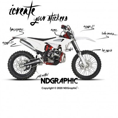 Motociclo todo-o-terreno branco com texto manuscrito