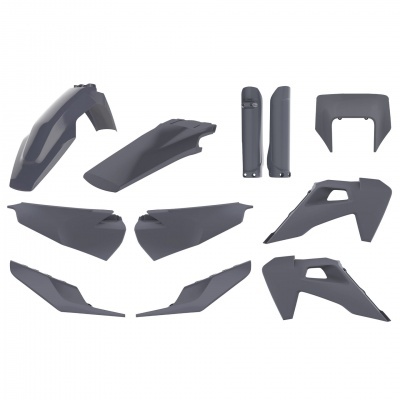 Conjunto de carenagens cinza escuro para motocicleta em fundo branco