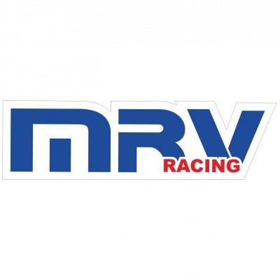 Autocolante com texto MRV RACING em azul e vermelho