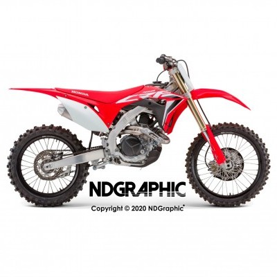 Motocross vermelha e branca em fundo branco com texto NDGRAPHIC