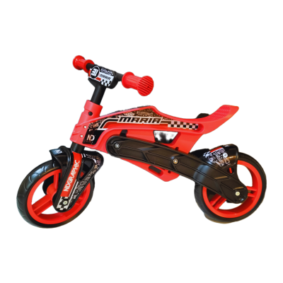 Bicicleta de equilíbrio vermelha e preta para crianças