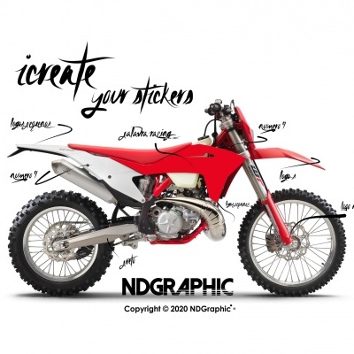 Motocross vermelha e branca com anotações manuscritas em fundo branco