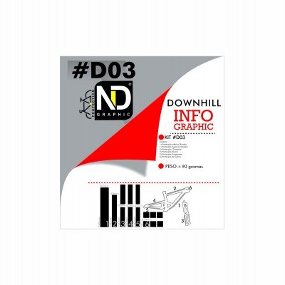 Infográfico gráfico com código #D03 e título DOWNHILL INFO GRAPHIC em fundo cinza, branco e vermelho