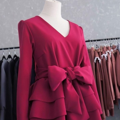 blazer feminino vinho com laço e camadas folho