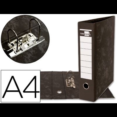 Pasta arquivadora A4 marrom escuro com fecho metálico e etiqueta branca liderpapel