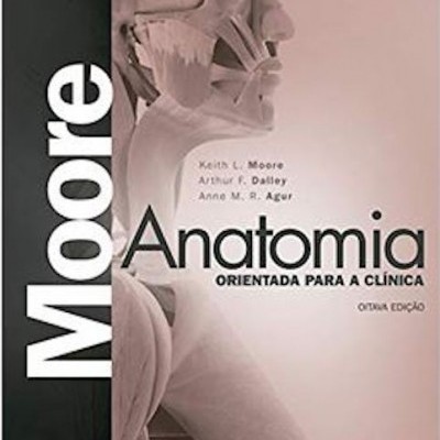 Capa de livro 'Moore Anatomia Orientada para a Clínica' em tons bege e preto