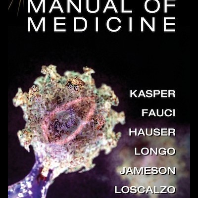 Capa do livro Harrison's Manual of Medicine 19th Edition com texto e imagem microscópica