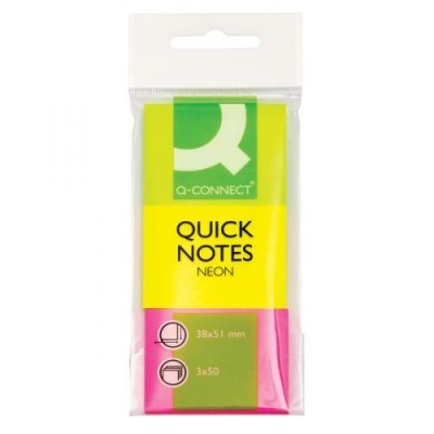 Bloco de notas autocolantes Q-Connect Quick Notes Neon em embalagem
