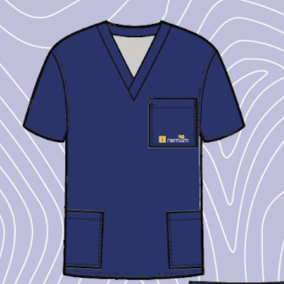 Camisola médica azul escuro com bolsos e etiqueta 'nemum'