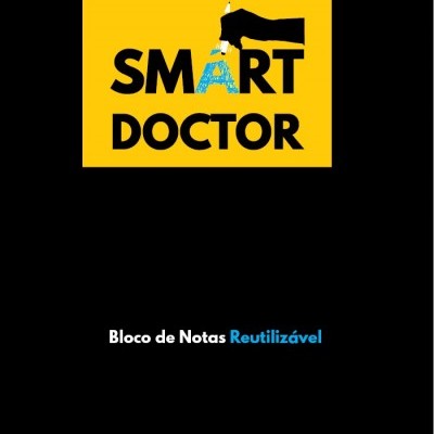 Capa preta de bloco de notas reutilizável com texto SMART DOCTOR em amarelo e preto