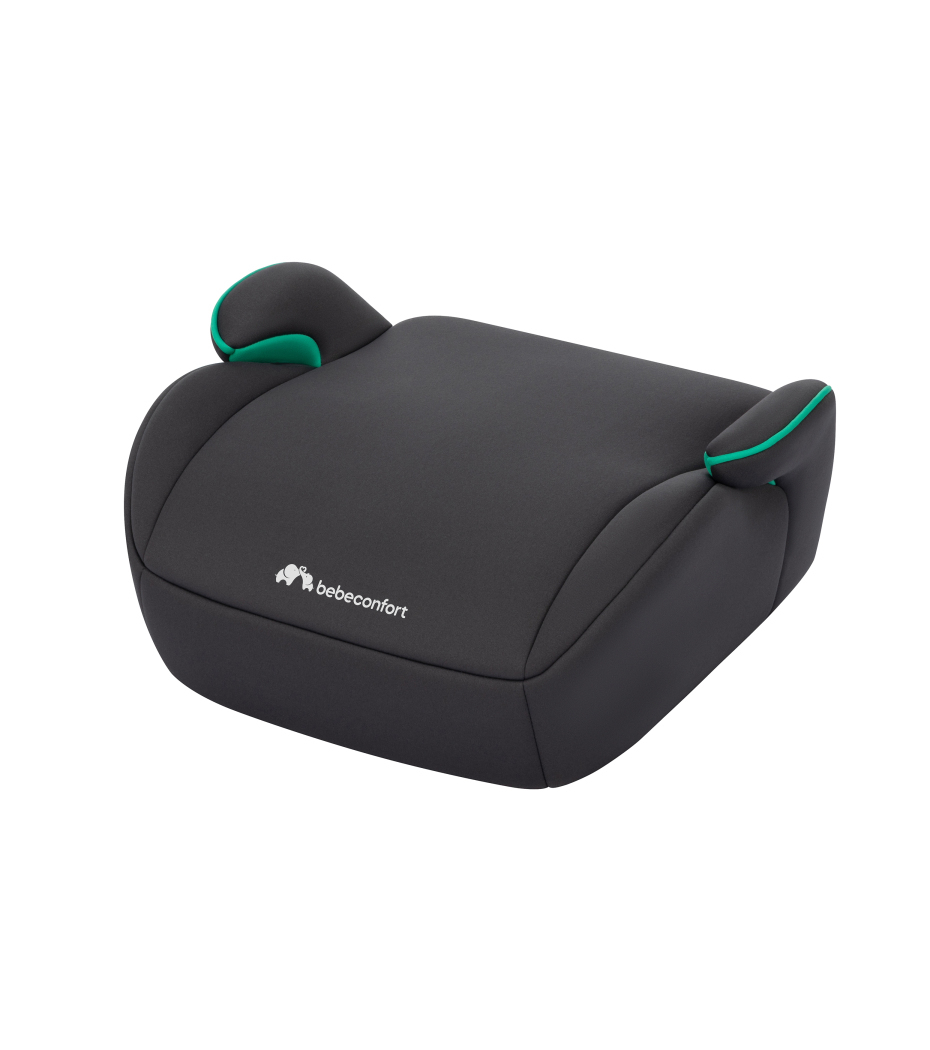 Assento elevatório preto com detalhes verdes e logo bebeconfort