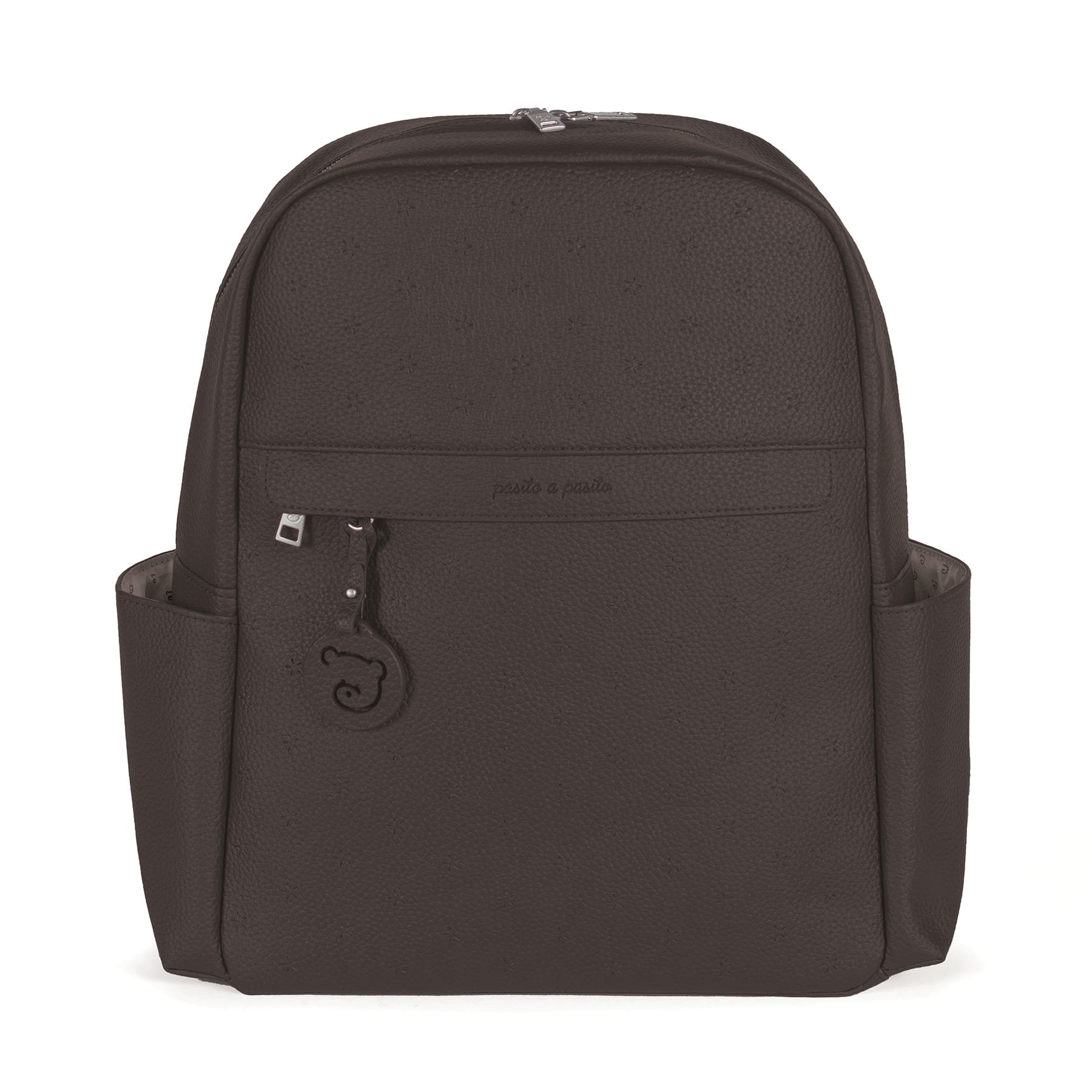 Mochila preta sintética com pendente de lagarto