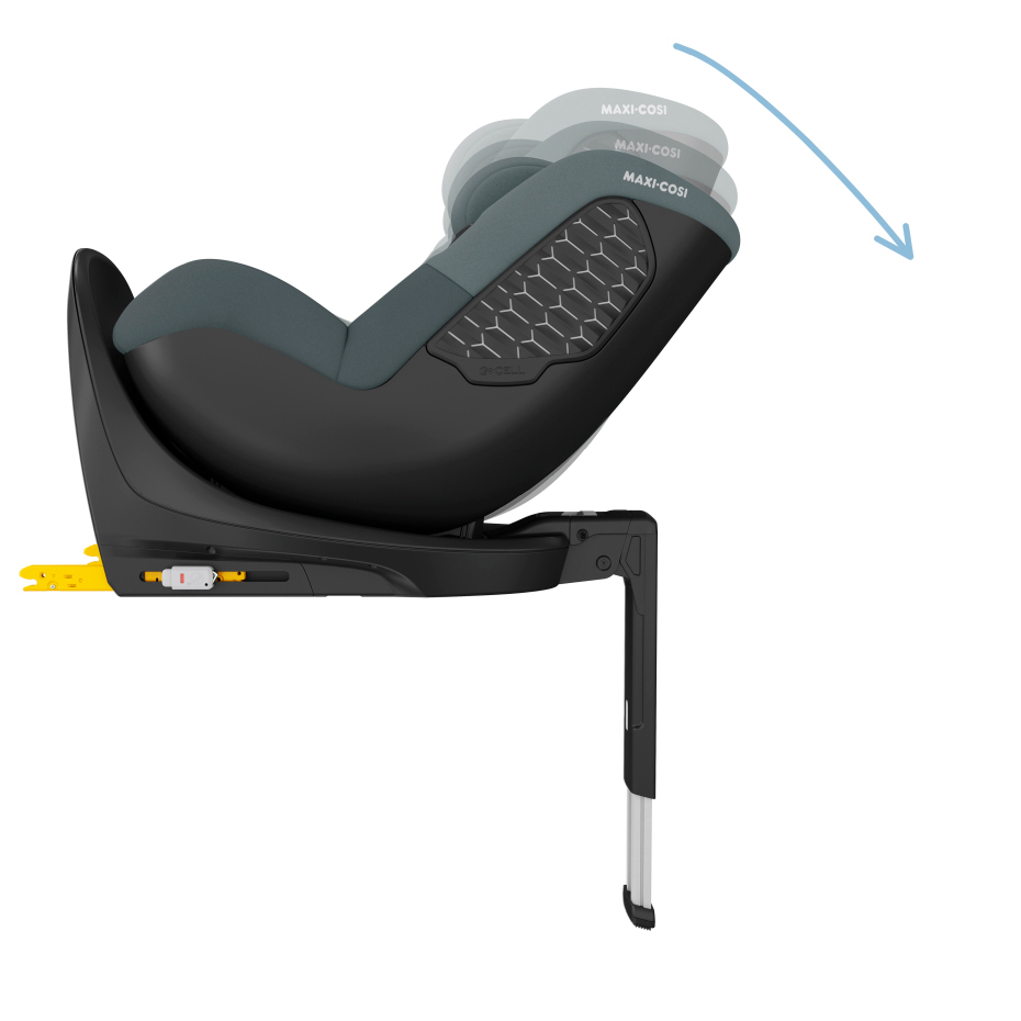 Cadeira auto Maxi-Cosi cinza escuro com base ISOFIX amarela e ajustável