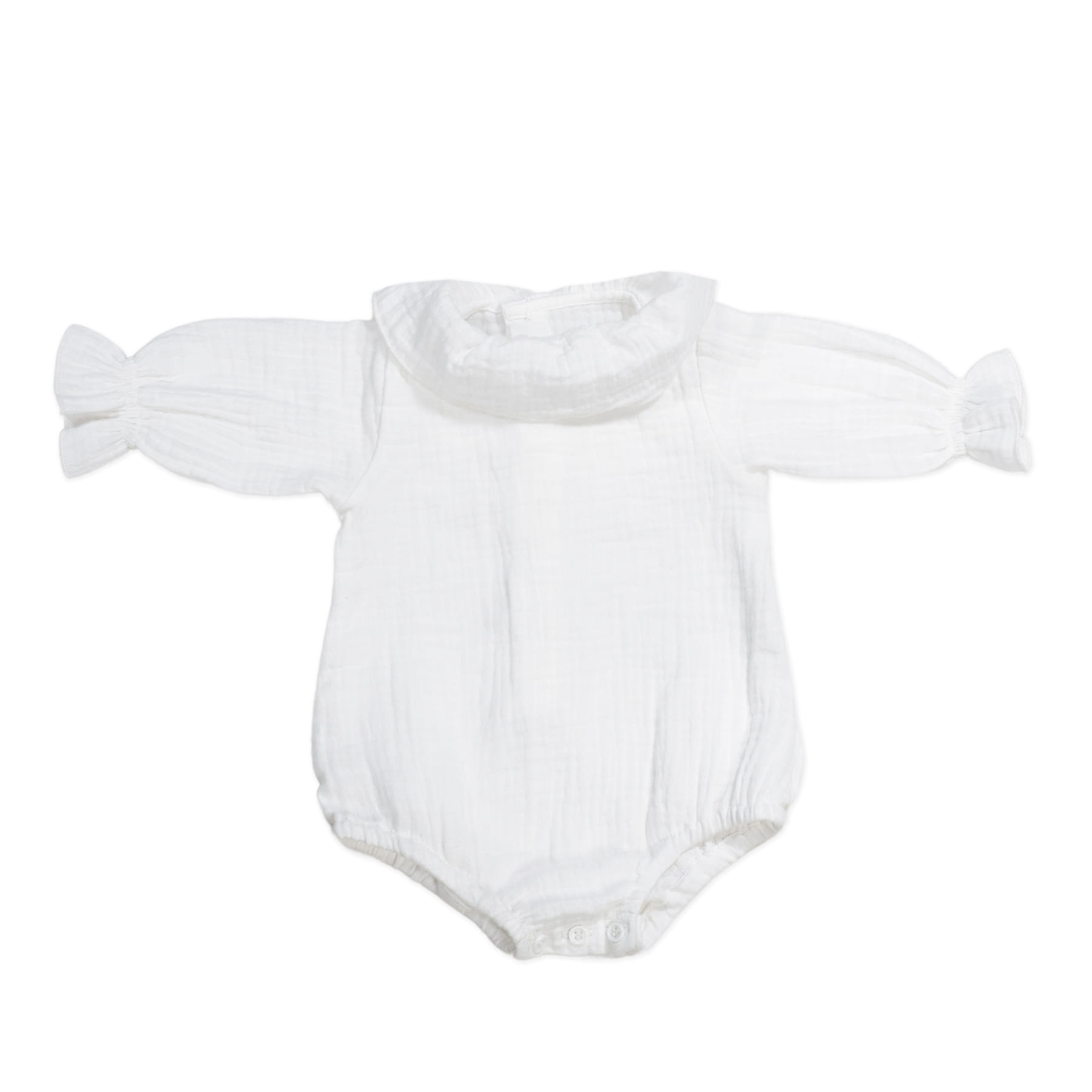 Body branco para bebé com gola e mangas compridas franzidas