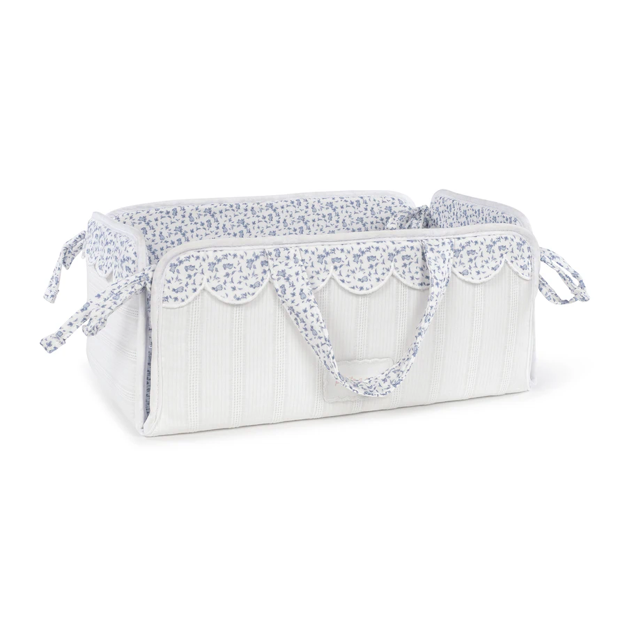 Camiinha portátil para bebé branca com padrão floral azul e branco