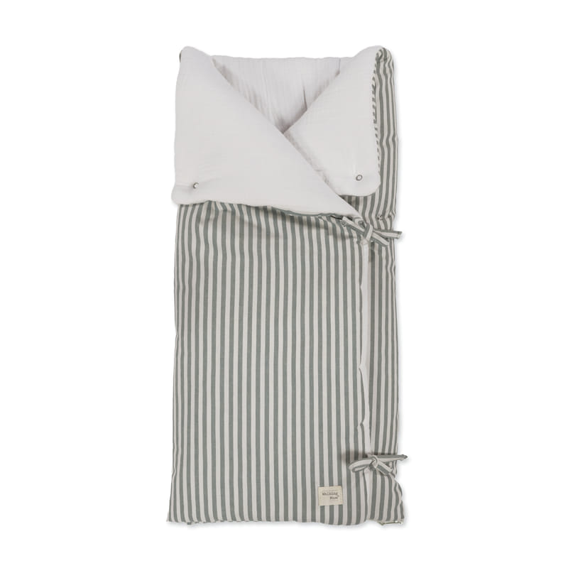 Saco-cama para bebé riscas cinzentas e brancas com interior branco acolchoado