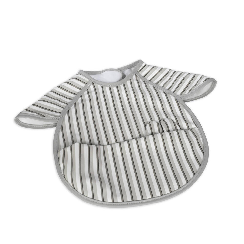 Babete para bebé listrado com mangas e bolso frontal