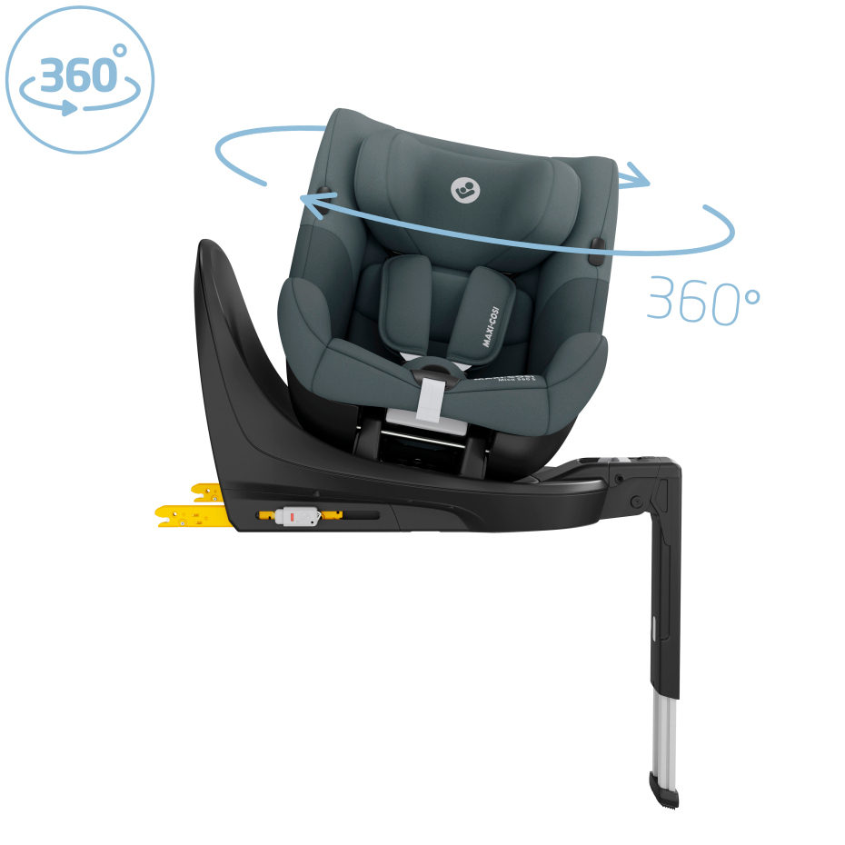 Cadeira auto infantil cinza escuro com base preta e rotação 360°