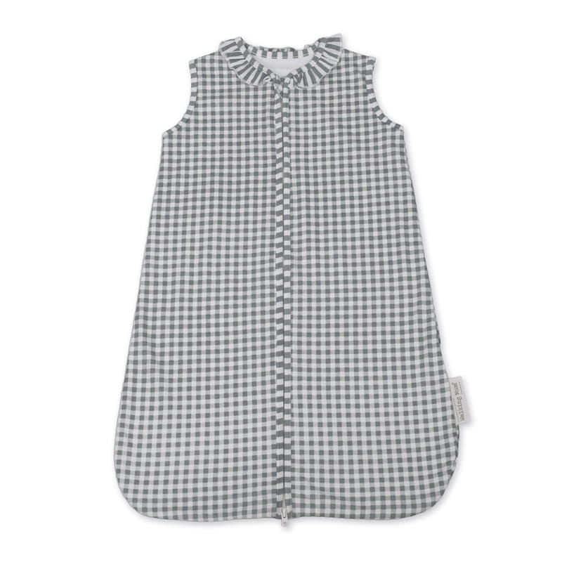 Saco de dormir para bebé xadrez cinzento e branco com fecho e gola com folho