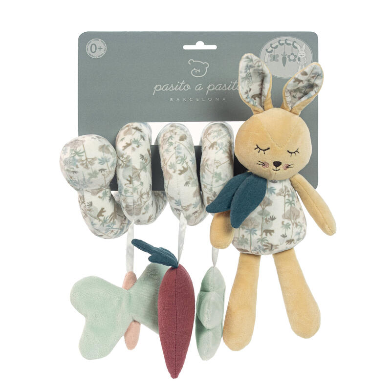 Brinquedo espiral para bebé com padrão floral e coelho macio