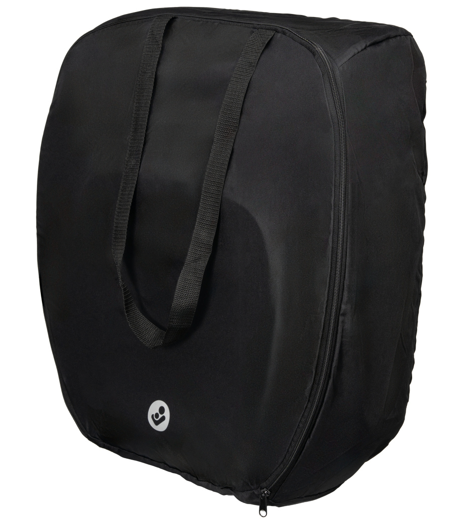 Bolsa preta com alças e fecho de correr, pequena marca branca