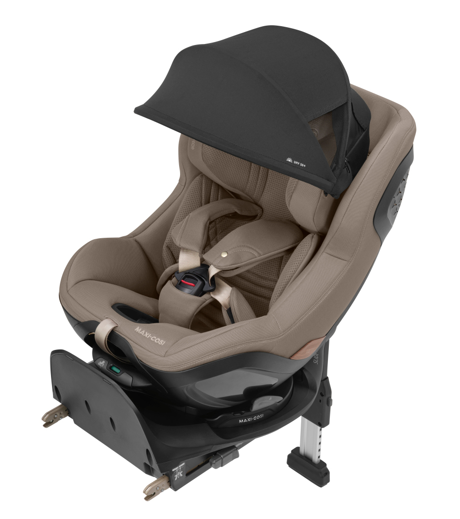 Cadeira auto para bebé Maxi-Cosi bege com capota preta e base ISOFIX