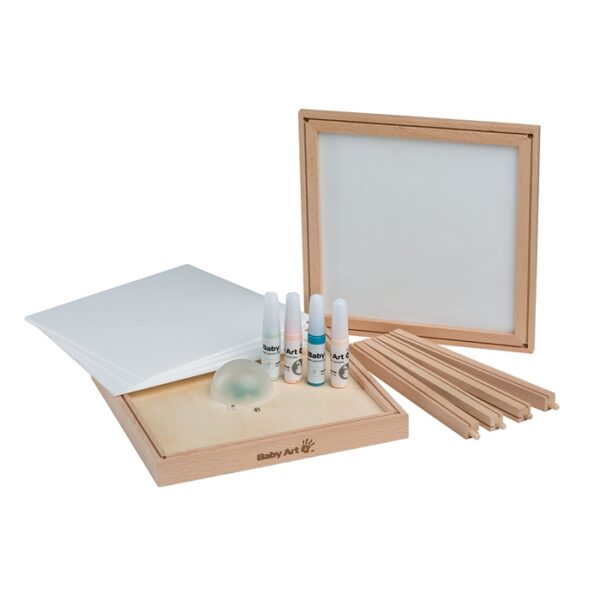 conjunto de arte para bebés com moldura de madeira e materiais de pintura