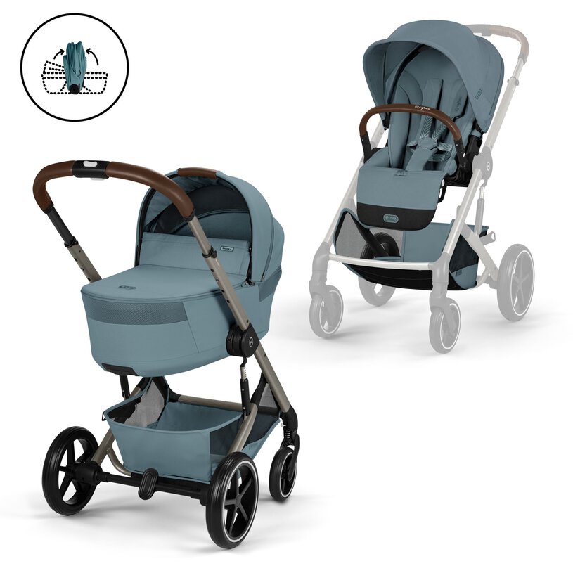 Carrinho de bebé azul com moisés e assento variados