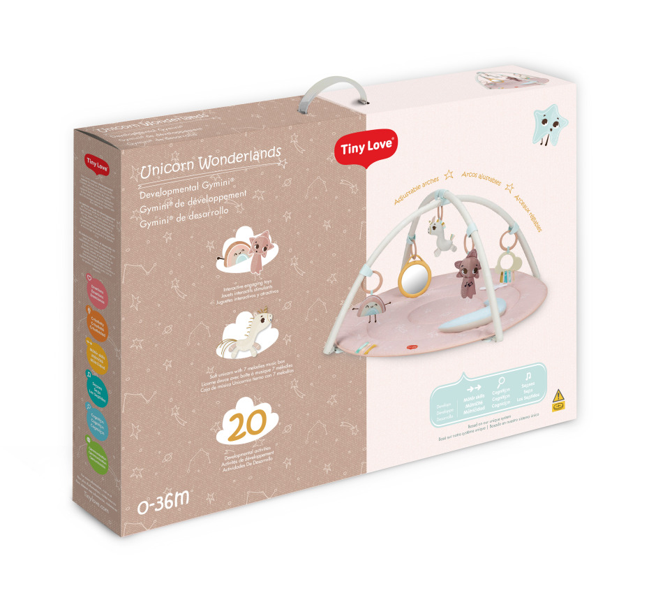 Caixa do tapete de atividades infantil Tiny Love Unicorn Wonderlands cor rosa