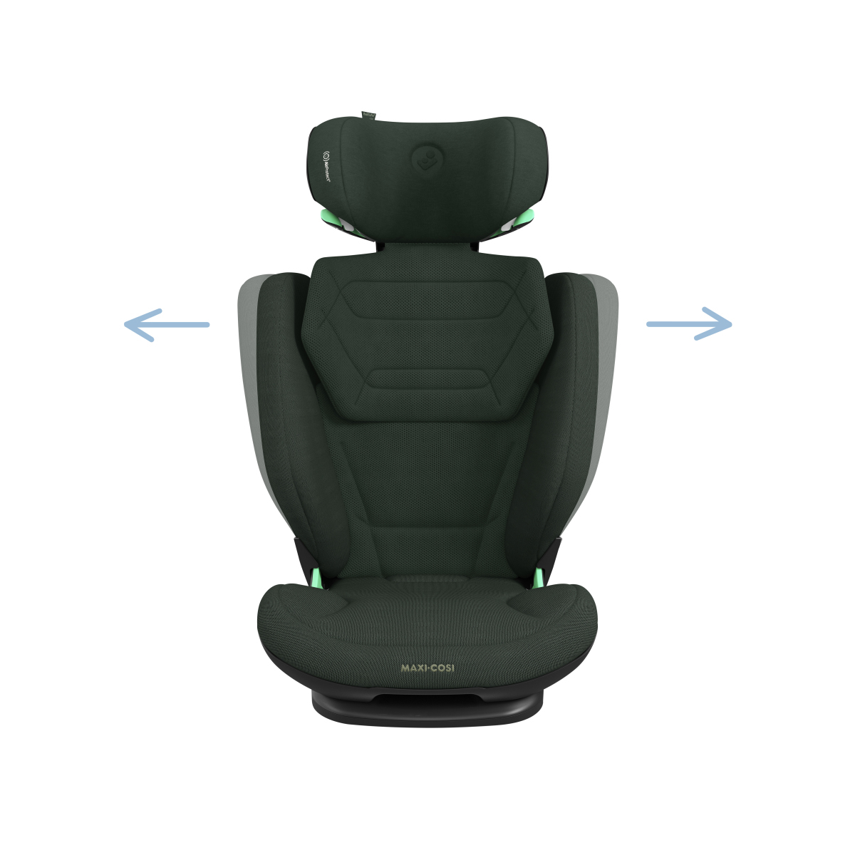 cadeira auto infantil verde escuro com apoios laterais cinza