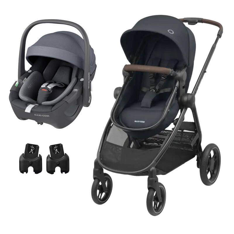 Carrinho de bebé e ovo auto para carro azul escuro com adaptadores