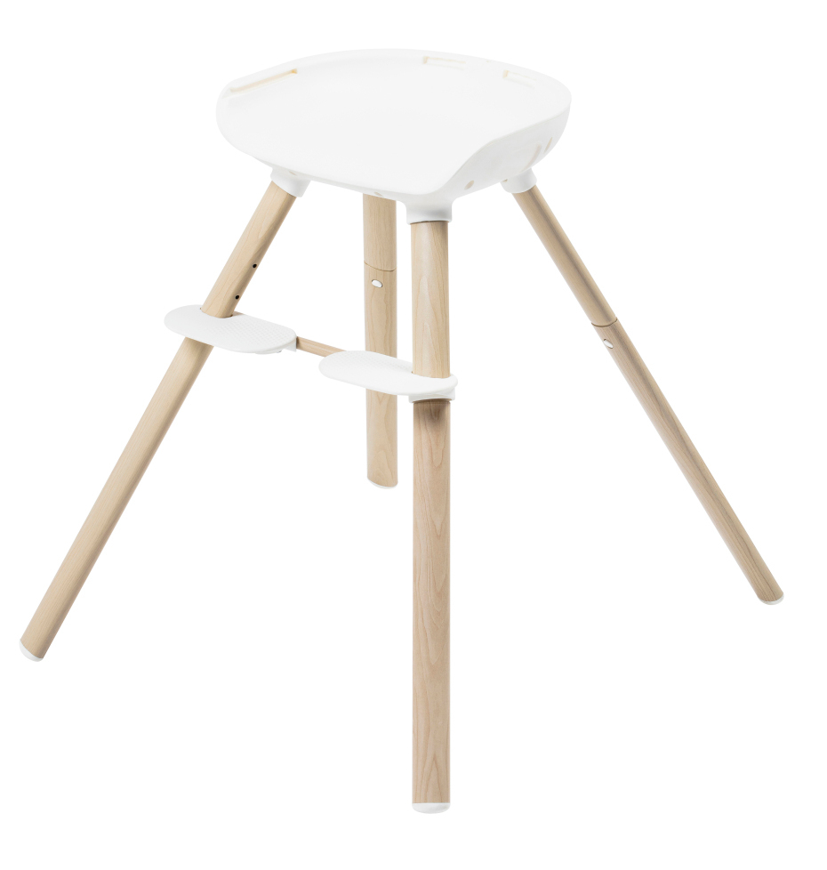 Cadeira alta para bebé branca com pernas de madeira clara
