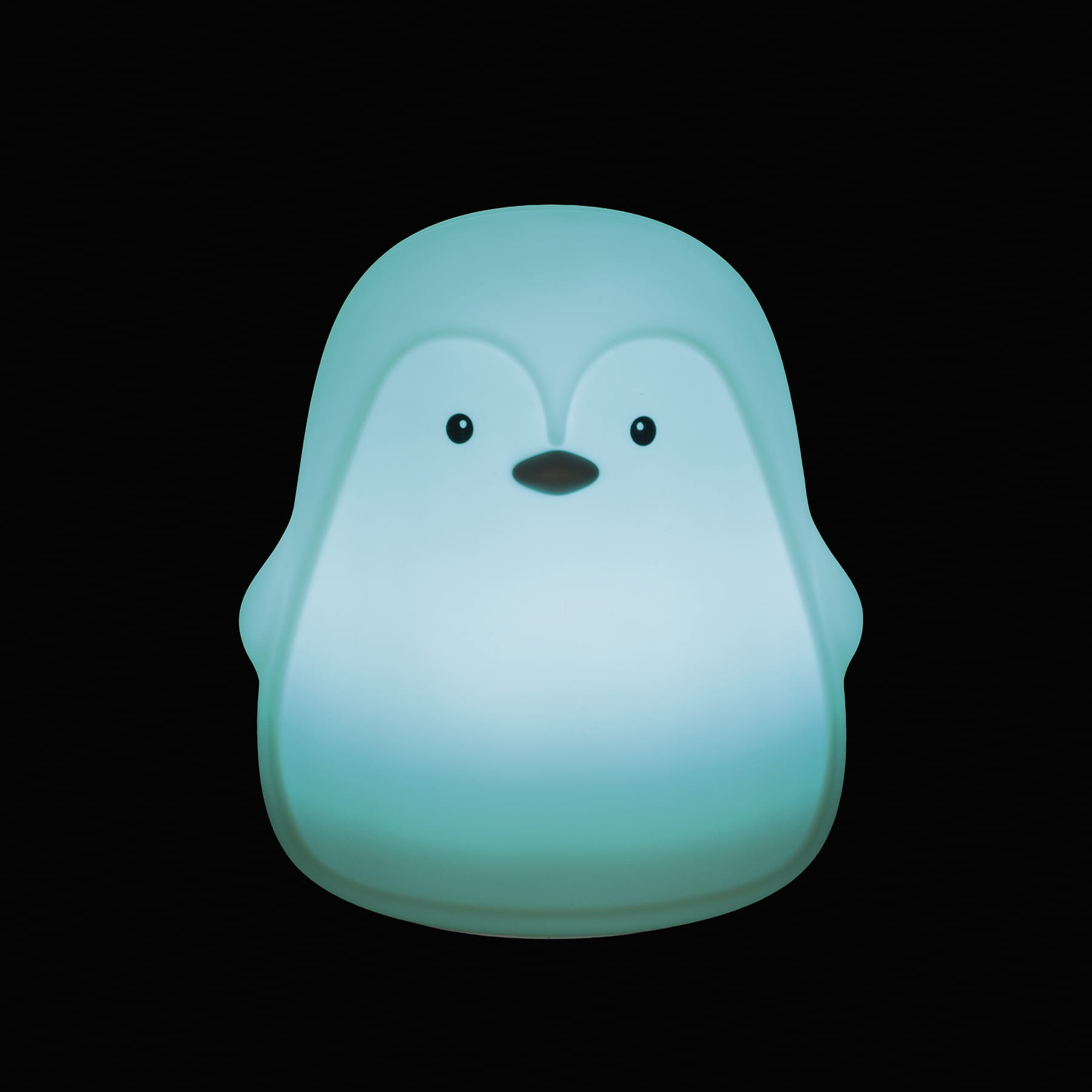 Luminária de mesa pinguim azul claro com olhos e bico negros